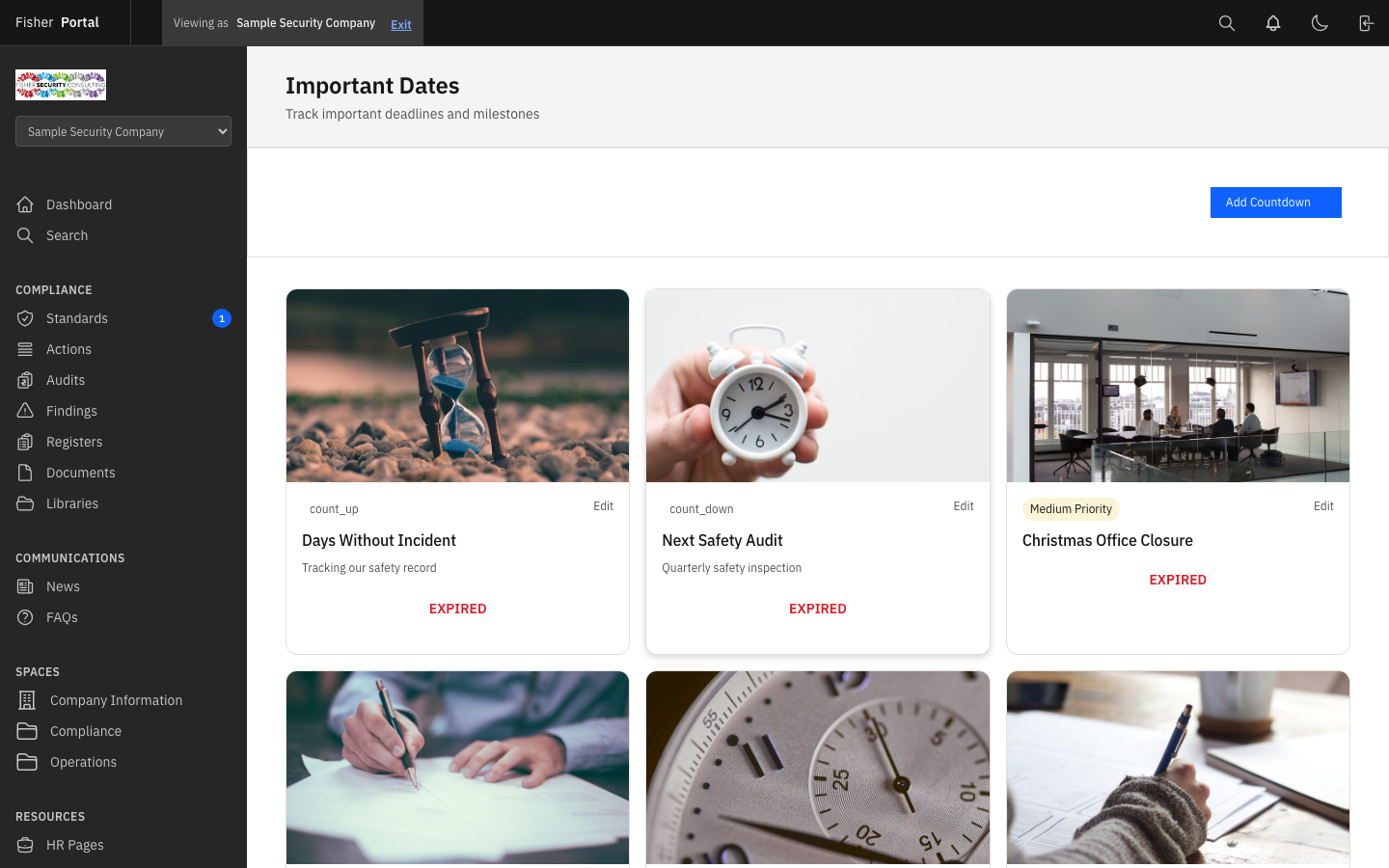 Countdowns list showing active and expired timers