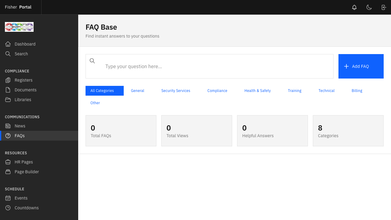 FAQ detail view showing the question and answer