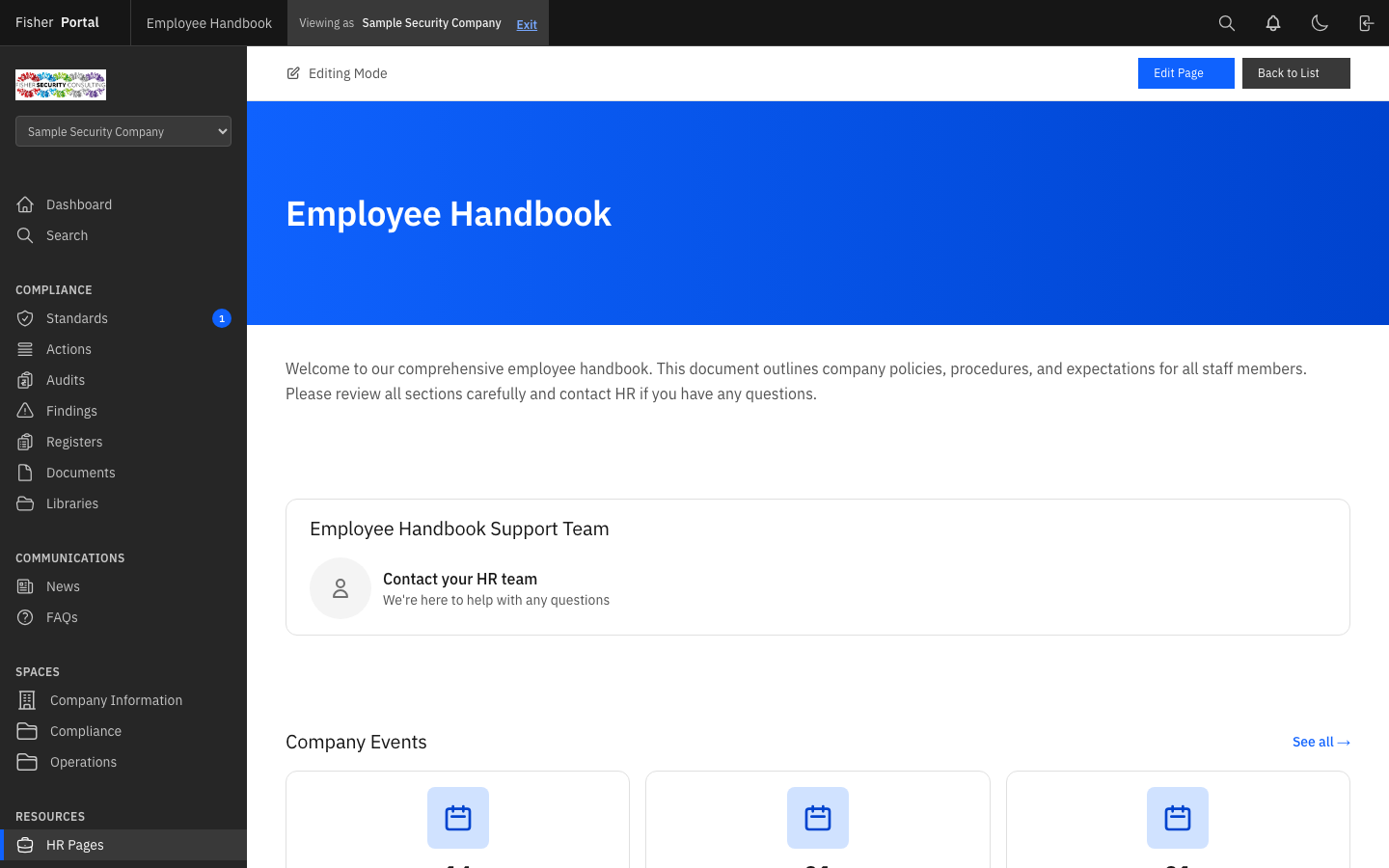 HR page detail view with hero image and content