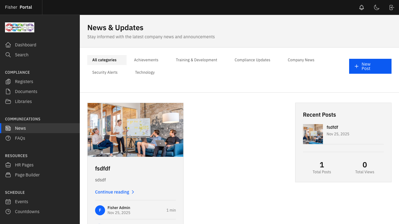 News post detail view with full content and metadata