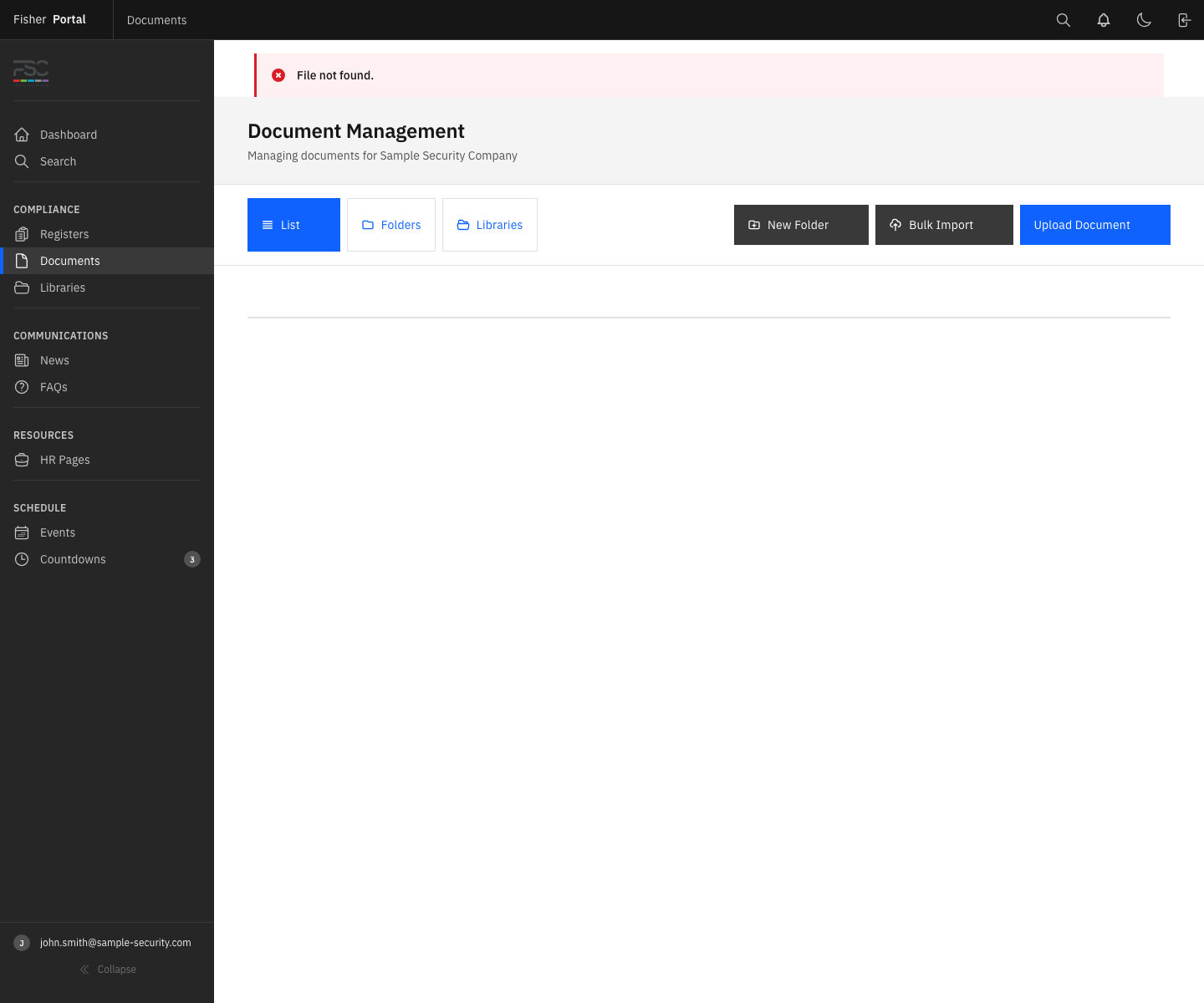 A document folder view showing the breadcrumb trail and the contents of the selected area of the library