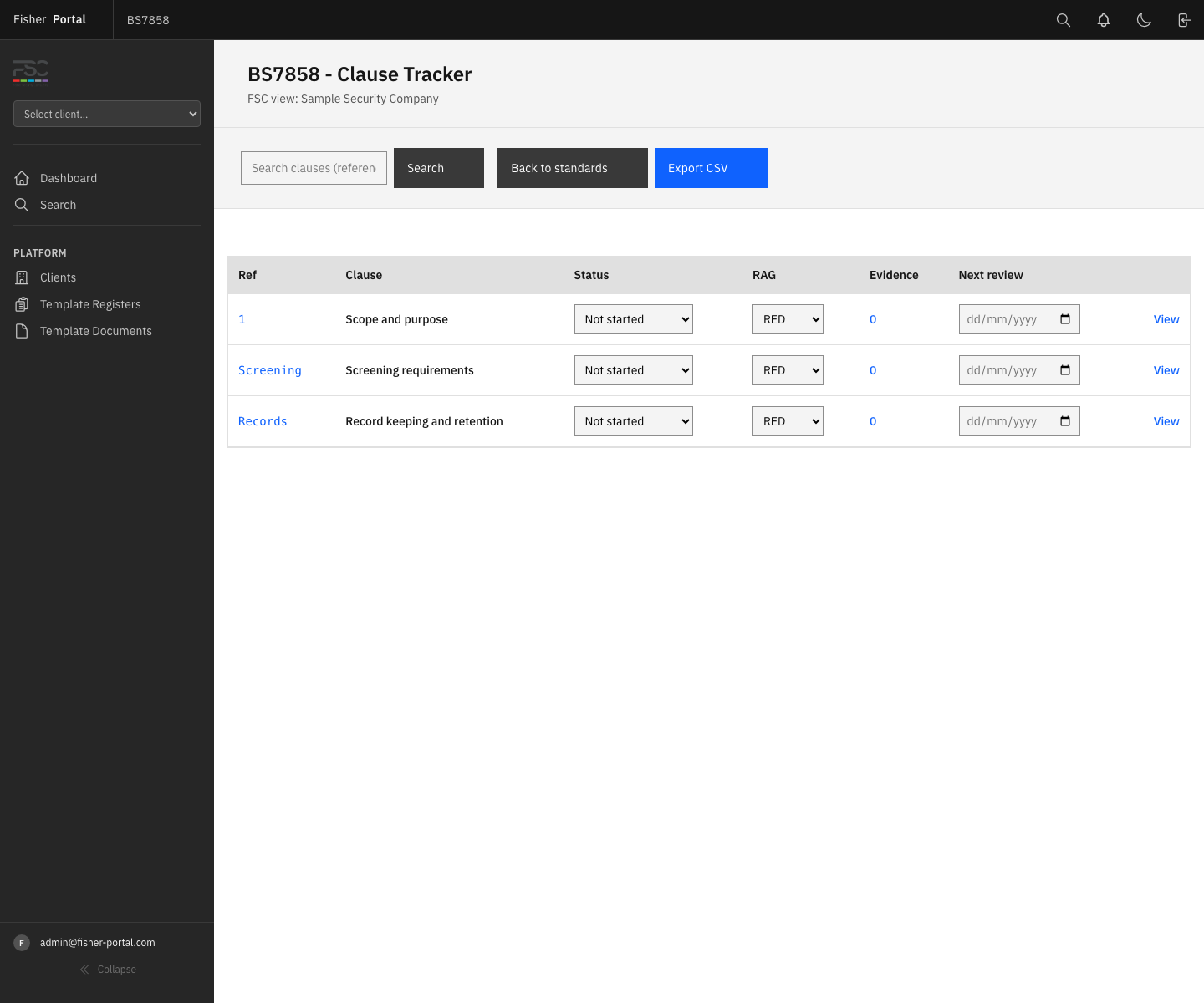 A refreshed standard detail view showing the clause-by-clause tracker used during client reviews