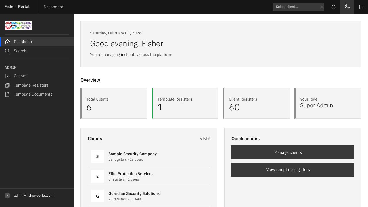 The Dashboard shown in light mode after toggling back, confirming that the light theme preference is also saved