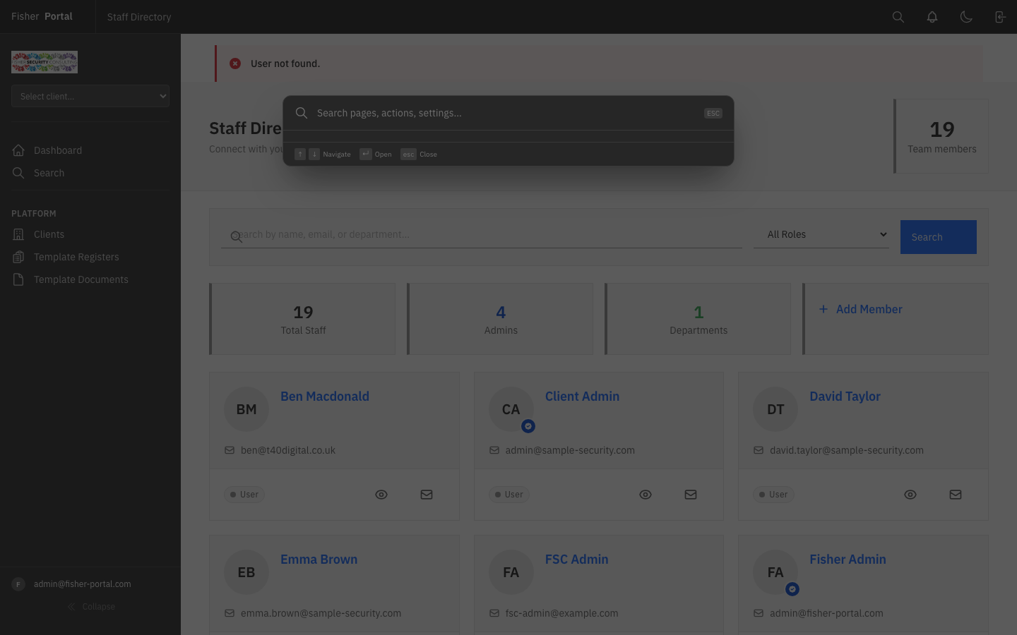 A user profile page showing account details, role, and membership information